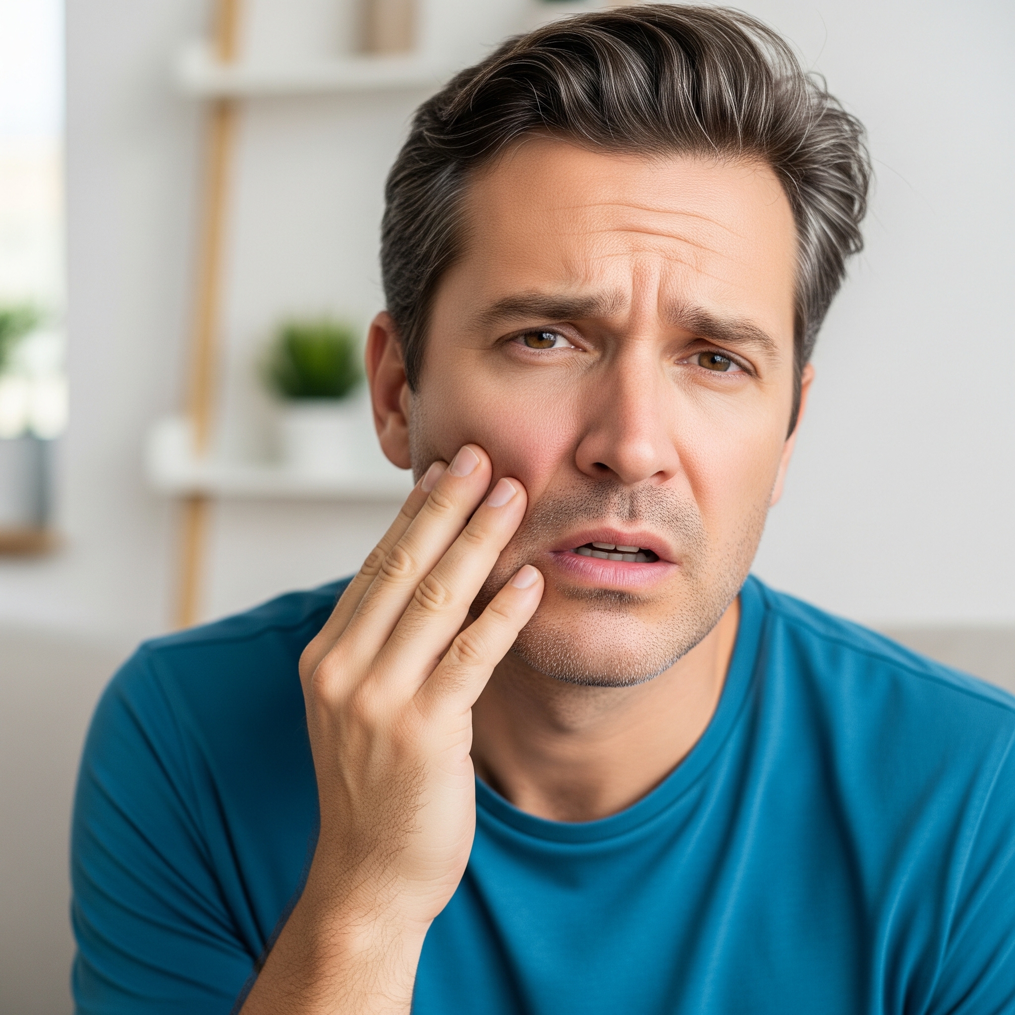 photographie représentant un patient qui souffre d'un abcès dentaire