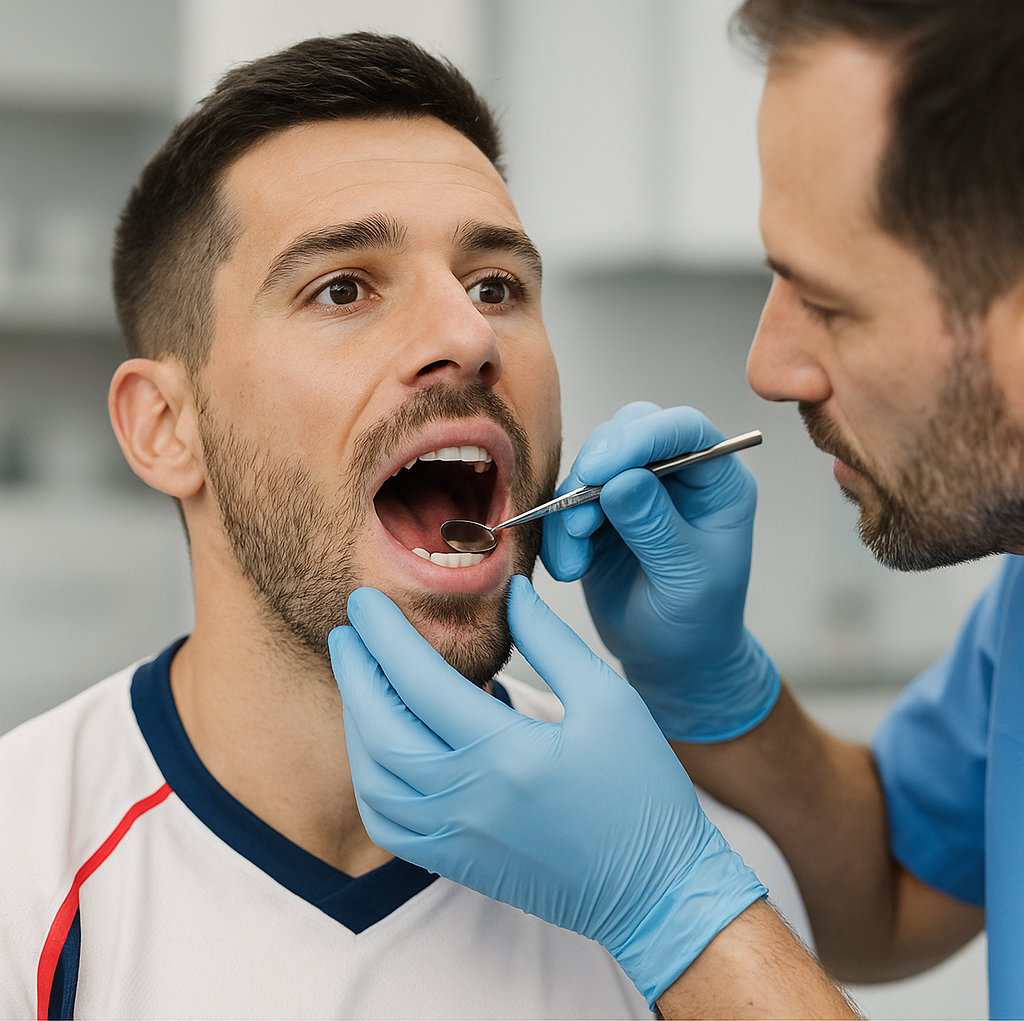 un sportif qui subit un examen bucco-dentaire